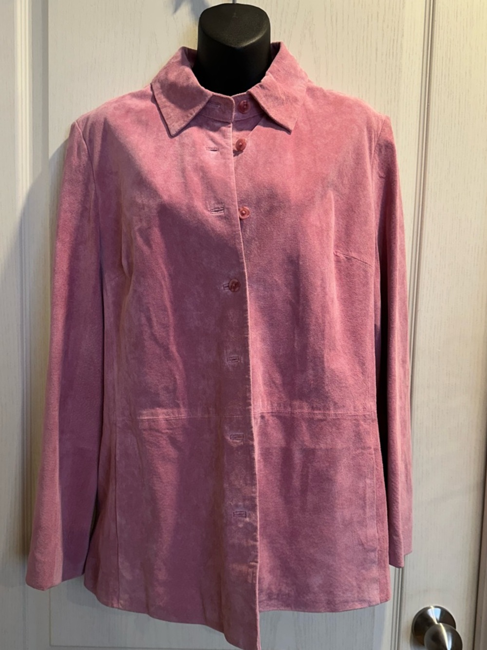 Pink Genuine Suede unlined Button down shacket / y2k western minimalist